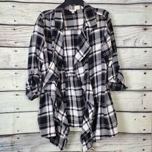 EST. 1946 Women’s Plaid Waterfall Open Front Cardigan Black White Plus Size 18/2